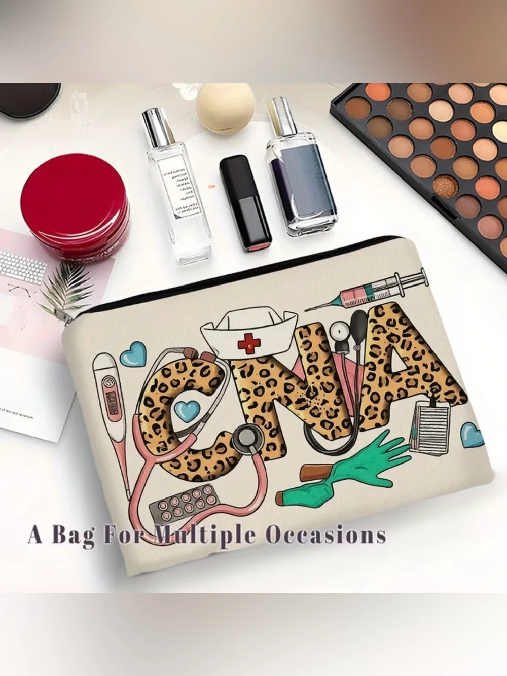 CNA Leopard Print Cosmetic Pouch -healthcare theme